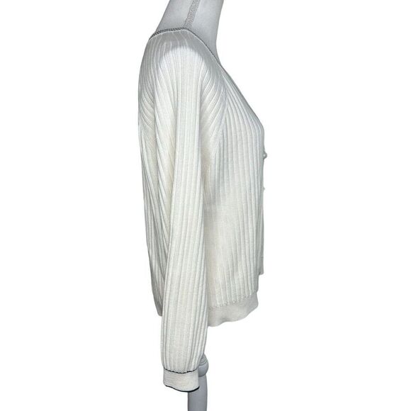 Talbots Ivory Pearl Button Knit Sweater Cardigan Jacket Ribbed Sz L - Picture 4 of 7